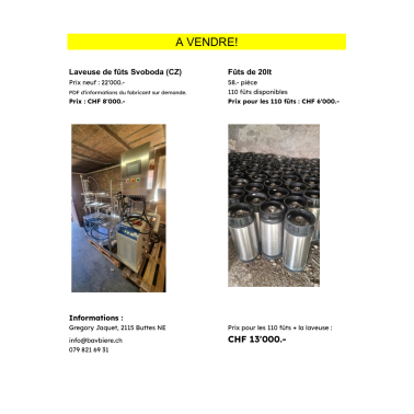 Laveuse de fûts Svoboda et Fûts 20 litres