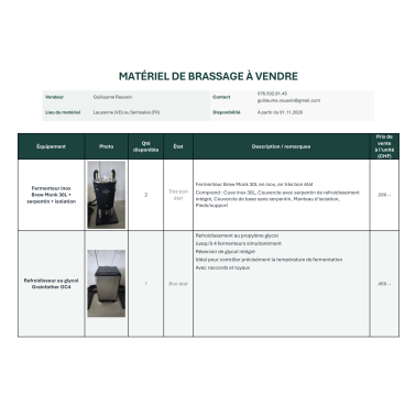 Matériel de brassage à vendre